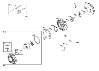Flywheel/Ignition/Starter Group Diagram and Parts List for 385446-0465-B5 200000 - 399999 Briggs and Stratton Engine
